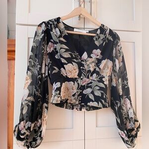ASTR The Label Floral Sheer Sleeved Blouse